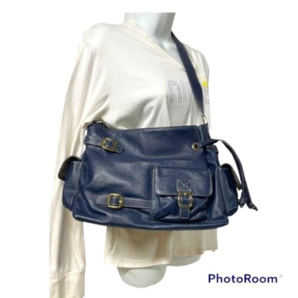 MAXX OF NEW YORK Bag Large New Pebble Leather Blue Paisley interior Purse